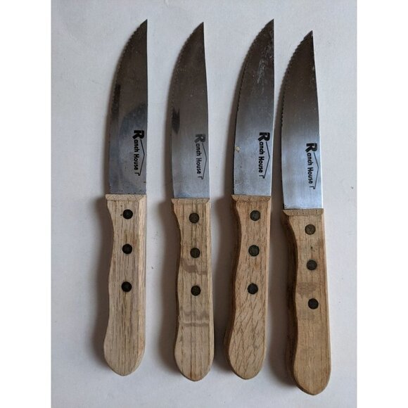 Vintage Ranch House steak knife set of 4 wood handles  stainless - Picture 2 of 5